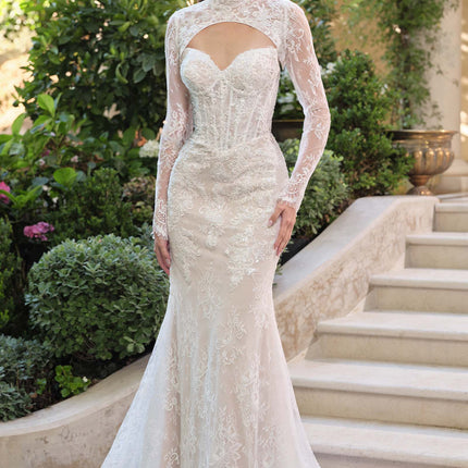 Andrea & Leo WL071 Fit and Flare Lace Overlay Wedding Dress with Bolero Jacket