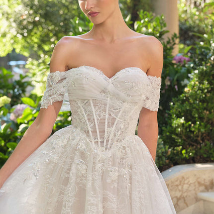 Andrea & Leo WL090 Embroidered Lace Tulle Off Shoulder Wedding Ball Gown