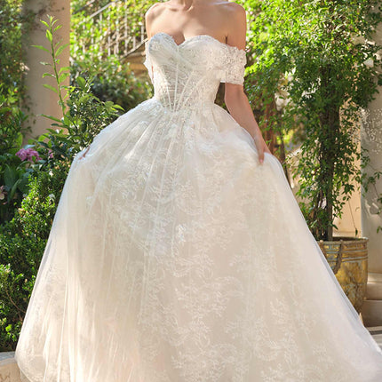 Andrea & Leo WL090 Embroidered Lace Tulle Off Shoulder Wedding Ball Gown
