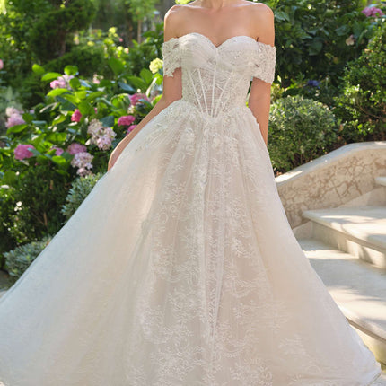 Andrea & Leo WL090 Embroidered Lace Tulle Off Shoulder Wedding Ball Gown