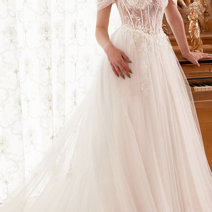 Ladivine WN307 Layered Tulle A-Line Bridal Gown With Corset Bodice