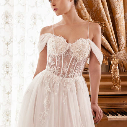 Ladivine WN307 Layered Tulle A-Line Bridal Gown With Corset Bodice