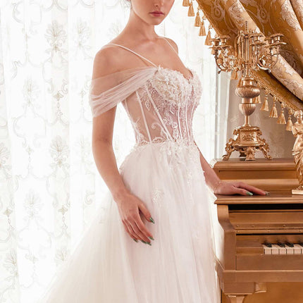Ladivine WN307 Layered Tulle A-Line Bridal Gown With Corset Bodice