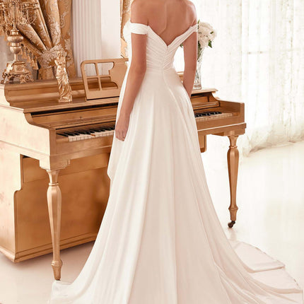 CLEARANCE - Ladivine WN315 Long Draped Off The Shoulder Bridal Gown With Overskirt (Size 10)