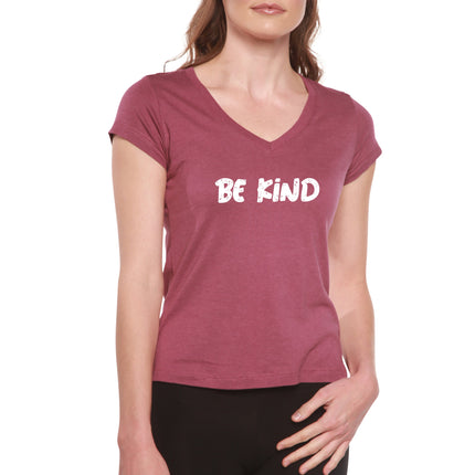 Be Kind Printed Women's Bamboo Viscose/Cotton V-Neck Cap Sleeve T-Shirt