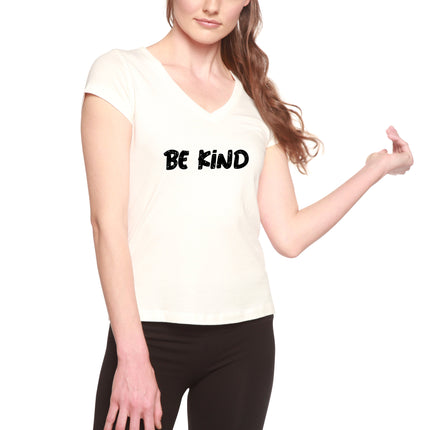 Be Kind Printed Women's Bamboo Viscose/Cotton V-Neck Cap Sleeve T-Shirt