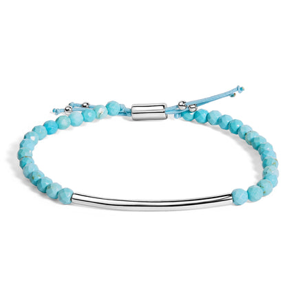 Turquoise Bead Station Bracelet in Sterling Silver with Bolo Clasp – Adjustable Elegant Jewelry