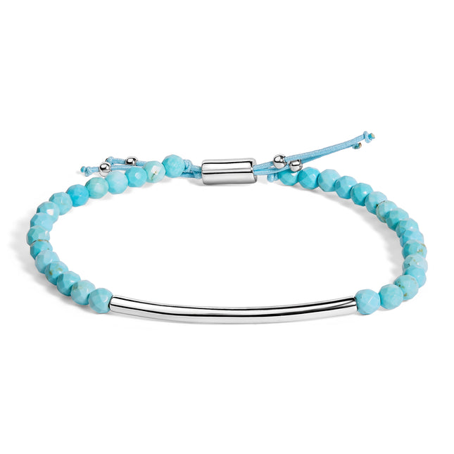 Turquoise Bead Station Bracelet in Sterling Silver with Bolo Clasp – Adjustable Elegant Jewelry