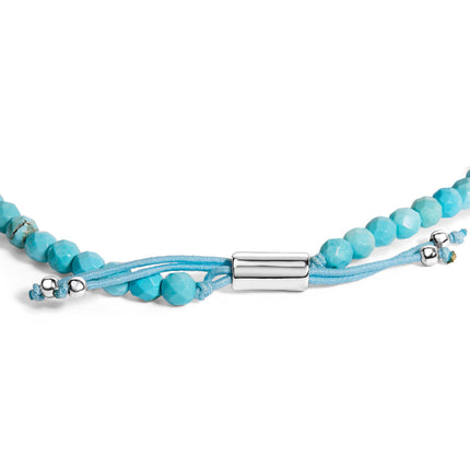 Turquoise Bead Station Bracelet in Sterling Silver with Bolo Clasp – Adjustable Elegant Jewelry