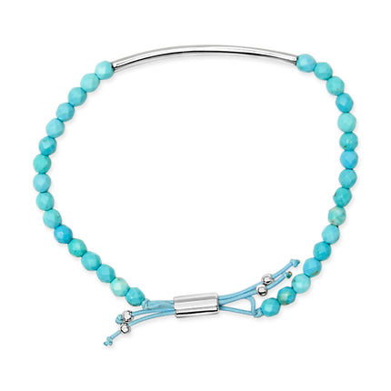 Turquoise Bead Station Bracelet in Sterling Silver with Bolo Clasp – Adjustable Elegant Jewelry