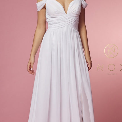 CLEARANCE - Nox Anabel Y277W Cold-Shoulder Long A-Line Chiffon Dress (Size L)