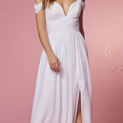 CLEARANCE - Nox Anabel Y277W Cold-Shoulder Long A-Line Chiffon Dress (Size L)