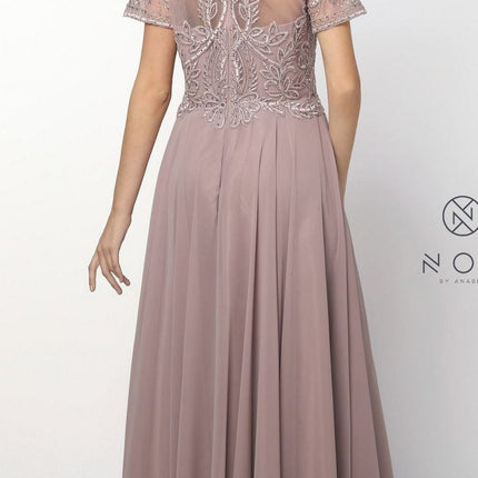 CLEARANCE - Nox Anabel Y525 - Short Sleeve Embroidered Top Formal Dress (Size 3XL)