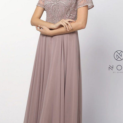 CLEARANCE - Nox Anabel Y525 - Short Sleeve Embroidered Top Formal Dress (Size 3XL)