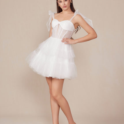 Nox Anabel Y858W Dress Short A-Line Ruffled Tiered Tulle Skirt