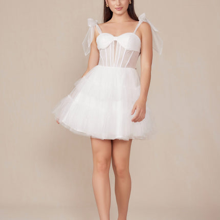 Nox Anabel Y858W Dress Short A-Line Ruffled Tiered Tulle Skirt