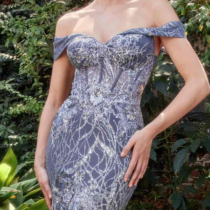 Andrea & Leo A1107 Long Off the Shoulder Lace Fit and Flare Gown