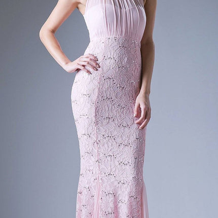 Cinderella Divine A1613 Halter High Neckline Long Formal Sheath Dress