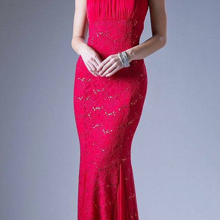 Cinderella Divine A1613 Halter High Neckline Long Formal Sheath Dress