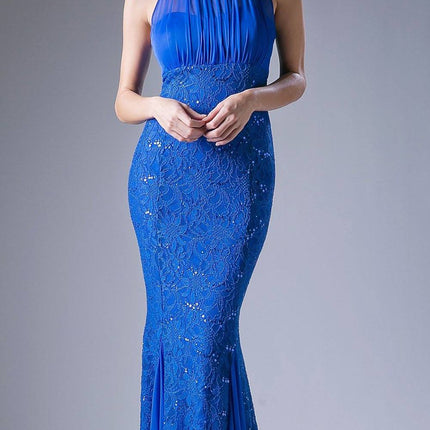 Cinderella Divine A1613 Halter High Neckline Long Formal Sheath Dress