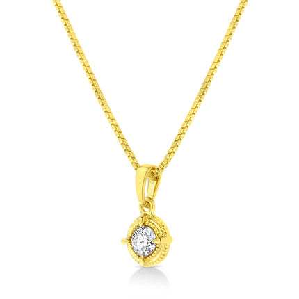 14K Yellow Gold Plated .925 Sterling Silver 1/2 Cttw Brilliant Round Cut Diamond Solitaire Milgrain 18" Pendant Necklace (K-L Color, I2-I3 Clarity)