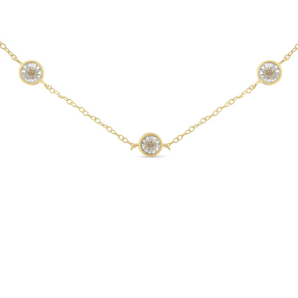 Yellow Color Plated Sterling Silver Diamond Station Necklace (1/2 cttw, K-L Color, I2-I3 Clarity)