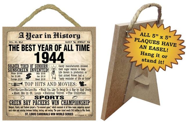 1944 A Year in History Plaques 5" x 5" wood plaque/sign