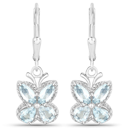 1.76 Carat Genuine Aquamarine .925 Sterling Silver Earrings