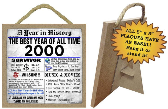2000 A Year in History Plaques 5" x 5" wood plaque/sign