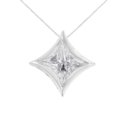 10K White Gold 1/10 Cttw Bezel Set Solitaire Princess Cut Diamond Kite Shaped Pendent Necklace - 18" Inches