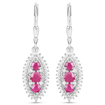 4.32 Carat Genuine Ruby and White Topaz .925 Sterling Silver 3 Piece Jewelry Set (Ring, Earrings, and Pendant w/ Chain)