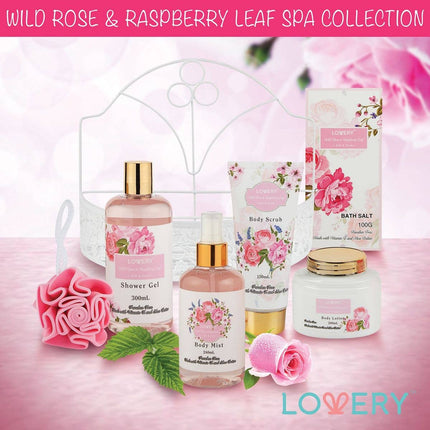 Spa Gift Basket - Wild Rose & Raspberry Leaf In Bath Caddy