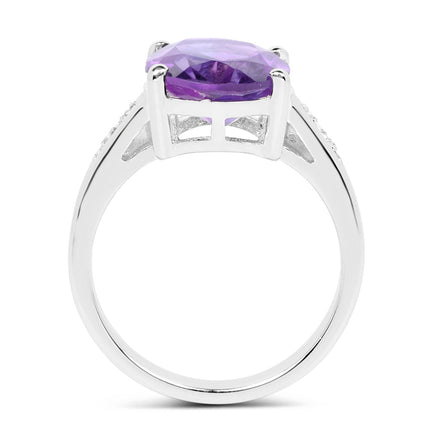 3.84 Carat Genuine  Amethyst and White Topaz .925 Sterling Silver Ring
