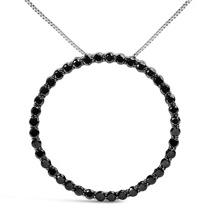 .925 Sterling Silver 4.0 Cttw Black Diamond Open Hoop Circle 18" Pendant Necklace (Black Color, I2-I3 Clarity)