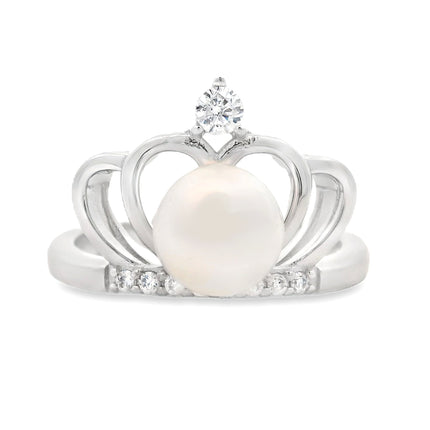 Natural FW Pearl Cubic Zirconium Ring Sterling Silver