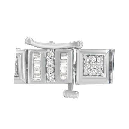 10K White Gold Round and Baguette Cut Diamond Bracelet (2.00 cttw, H-I Color, I2-I3 Clarity)