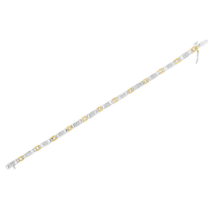 10K Two-Tone Gold Princess Cut Diamond Geo Link Bracelet (1.00 cttw, H-I Color, SI1-SI2 Clarity)