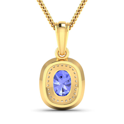 1.45 Carat Genuine Tanzanite and White Diamond 14K Yellow Gold Pendant
