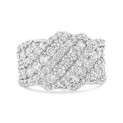 10K White Gold 3.00 Cttw Diamond Multi Row Cluster Band Ring (I-J Color, I3 Clarity) - Size 7
