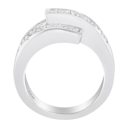 14K White Gold 2.0 Cttw Channel-Set Princess and Baguette-Cut Diamond Bypass Ring Band (G-H Color, SI1-SI2 Clarity) - Ring Size 6.5