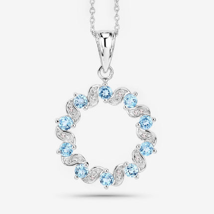 1.30 Carat Genuine Swiss Blue Topaz and White Topaz .925 Sterling Silver Pendant