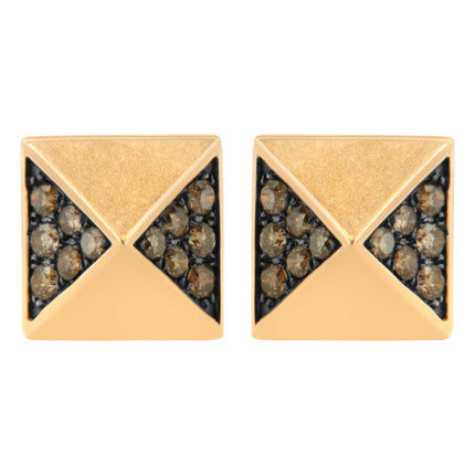 14K Rose Gold 1/4 Cttw Brown Diamond Pyramid Stud Earring (Brown Color, SI1-SI2 Clarity)