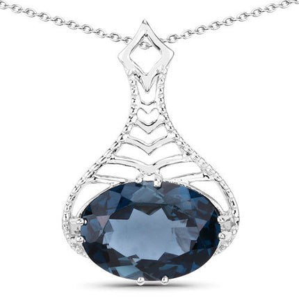 6.65 Carat Genuine London Blue Topaz .925 Sterling Silver Pendant
