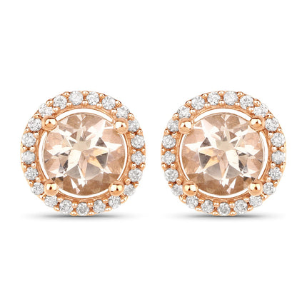 0.93 Carat Genuine Morganite and White Diamond 14K Rose Gold Earrings