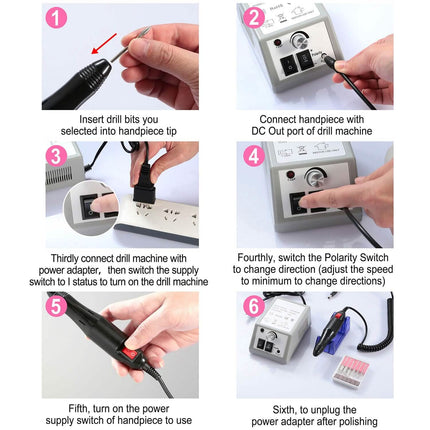 Acrylic Nail Drill Machine 20000RPM with 6 Bits Cuticle Grinder Kit