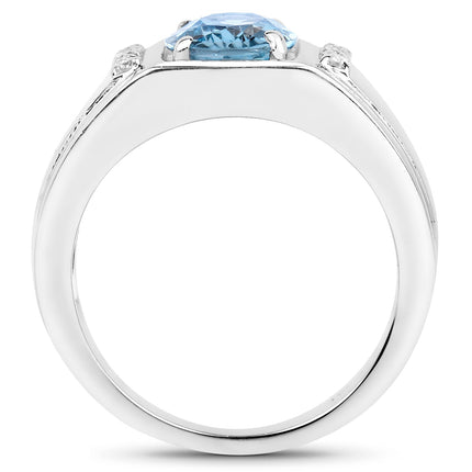 2.18 Carat Genuine London Blue Topaz and White Topaz .925 Sterling Silver Ring