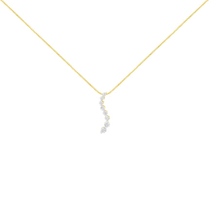 14k Yellow Gold 3.0 cttw Baguette and Brilliant Round-Cut Diamond Journey 18" Pendant Necklace (I-J Color, I2-I3 Clarity)