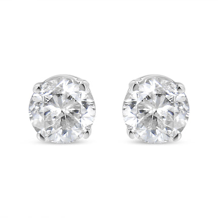 14K White Gold 3/4 Cttw Round Brilliant-Cut Near Colorless Diamond Classic 4-Prong Stud Earrings (H-I Color, SI1-SI2 Clarity)