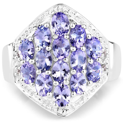 2.41 Carat Genuine Tanzanite and White Topaz .925 Sterling Silver Ring