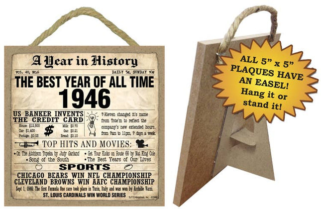 1946 A Year in History Plaques 5" x 5" wood plaque/sign